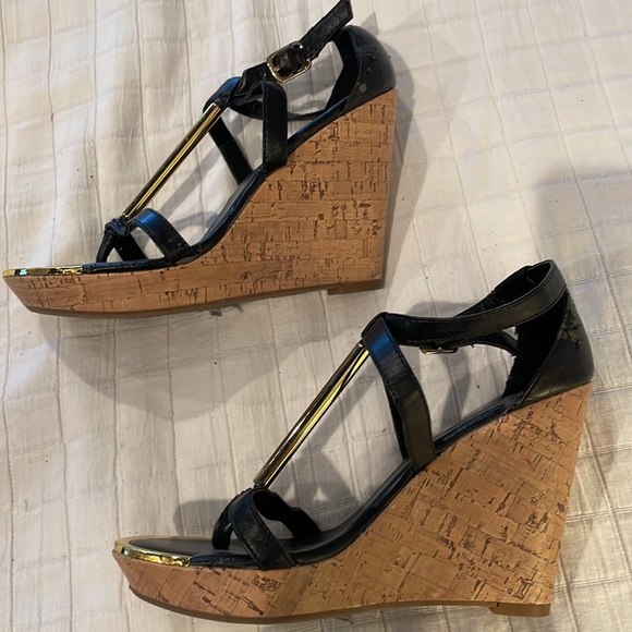 wedge sandals sexy black strappy open toe high heel Mossimo women’s size 7 1/2